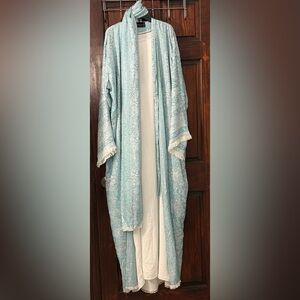 Pashmina Floral skyblue Abaya 4piece Set With white Half Sleeves inner Size:56